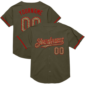 Custom Olive Camo-Red Mesh Authentic Throwback Salute To Service Baseball Jersey
