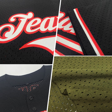 Custom Olive Camo-Black Mesh Authentic Throwback Salute To Service Baseball Jersey