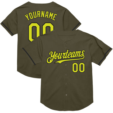 Custom Olive Neon Yellow-Black Mesh Authentic Throwback Salute To Service Baseball Jersey