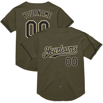 Custom Olive Black-Cream Mesh Authentic Throwback Salute To Service Baseball Jersey
