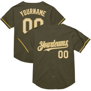 Custom Olive Cream-Old Gold Mesh Authentic Throwback Salute To Service Baseball Jersey