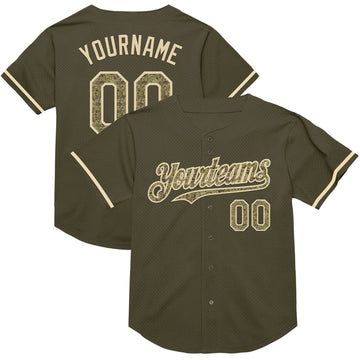 Custom Olive Camo-Cream Mesh Authentic Throwback Salute To Service Baseball Jersey