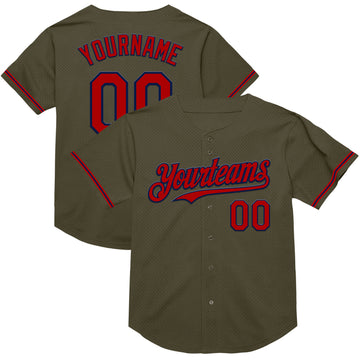 Custom Olive Red-Navy Mesh Authentic Throwback Salute To Service Baseball Jersey