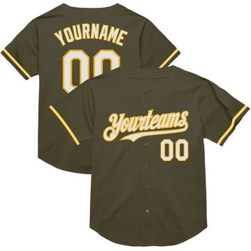 Custom Olive White-Gold Mesh Authentic Throwback Salute To Service Baseball Jersey