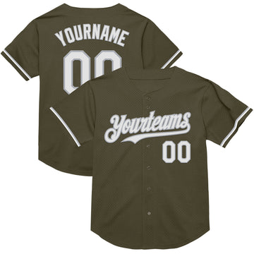 Custom Olive White-Gray Mesh Authentic Throwback Salute To Service Baseball Jersey