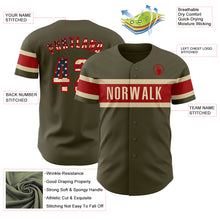 Load image into Gallery viewer, Custom Olive Vintage USA Flag Red-Cream Authentic Salute To Service Baseball Jersey