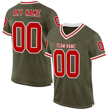 Load image into Gallery viewer, Custom Olive Red-White Mesh Authentic Throwback Salute To Service Football Jersey