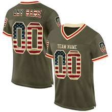 Load image into Gallery viewer, Custom Olive Vintage USA Flag Cream-Red Mesh Authentic Throwback Salute To Service Football Jersey