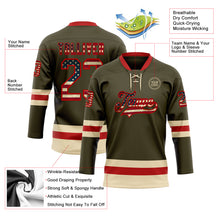 Load image into Gallery viewer, Custom Olive Vintage USA Flag Red-Cream Salute To Service Hockey Lace Neck Jersey