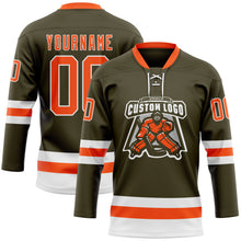 Load image into Gallery viewer, Custom Olive Orange-White Salute To Service Hockey Lace Neck Jersey