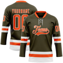Load image into Gallery viewer, Custom Olive Orange-White Salute To Service Hockey Lace Neck Jersey