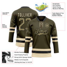 Load image into Gallery viewer, Custom Olive Camo Black-Cream Salute To Service Hockey Lace Neck Jersey