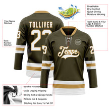 Load image into Gallery viewer, Custom Olive White-Old Gold Salute To Service Hockey Lace Neck Jersey