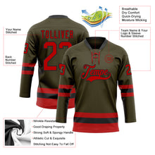 Load image into Gallery viewer, Custom Olive Red-Black Salute To Service Hockey Lace Neck Jersey