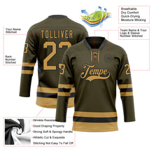 Load image into Gallery viewer, Custom Olive Old Gold-Black Salute To Service Hockey Lace Neck Jersey
