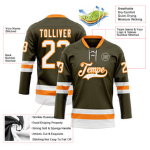 Load image into Gallery viewer, Custom Olive White-Bay Orange Salute To Service Hockey Lace Neck Jersey