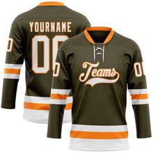 Load image into Gallery viewer, Custom Olive White-Bay Orange Salute To Service Hockey Lace Neck Jersey