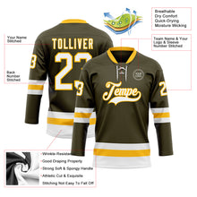 Load image into Gallery viewer, Custom Olive White-Gold Salute To Service Hockey Lace Neck Jersey