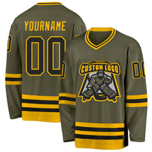 Load image into Gallery viewer, Custom Olive Black-Gold Salute To Service Hockey Jersey