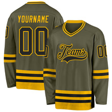 Load image into Gallery viewer, Custom Olive Black-Gold Salute To Service Hockey Jersey