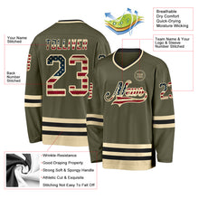 Load image into Gallery viewer, Custom Olive Vintage USA Flag Cream-Black Salute To Service Hockey Jersey