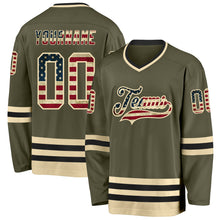 Load image into Gallery viewer, Custom Olive Vintage USA Flag Cream-Black Salute To Service Hockey Jersey