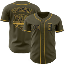 Load image into Gallery viewer, Custom Olive Black-Old Gold Authentic Salute To Service Baseball Jersey