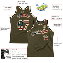 Load image into Gallery viewer, Custom Olive Vintage USA Flag Cream-Black Authentic Throwback Salute To Service Basketball Jersey
