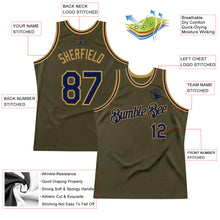 Load image into Gallery viewer, Custom Olive Navy-Old Gold Authentic Throwback Salute To Service Basketball Jersey