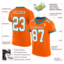 Load image into Gallery viewer, Custom Orange White-Teal Mesh Authentic Football Jersey