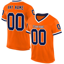 Load image into Gallery viewer, Custom Orange Navy-White Mesh Authentic Throwback Football Jersey