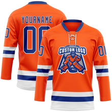 Load image into Gallery viewer, Custom Orange Royal-White Hockey Lace Neck Jersey
