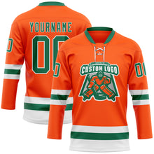 Load image into Gallery viewer, Custom Orange Kelly Green-White Hockey Lace Neck Jersey