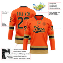 Load image into Gallery viewer, Custom Orange Black-Old Gold Hockey Lace Neck Jersey