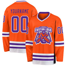 Load image into Gallery viewer, Custom Orange Purple-White Hockey Jersey