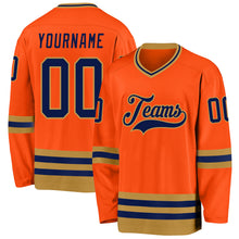 Load image into Gallery viewer, Custom Orange Navy-Old Gold Hockey Jersey
