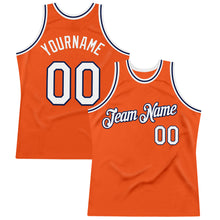Load image into Gallery viewer, Custom Orange White-Navy Authentic Throwback Basketball Jersey