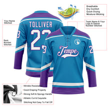 Load image into Gallery viewer, Custom Panther Blue White-Purple Hockey Lace Neck Jersey