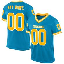 Load image into Gallery viewer, Custom Panther Blue Gold-White Mesh Authentic Throwback Football Jersey