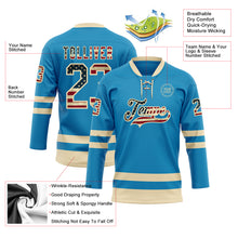 Load image into Gallery viewer, Custom Panther Blue Vintage USA Flag-Cream Hockey Lace Neck Jersey