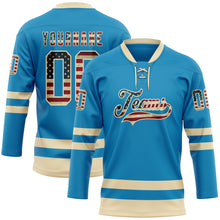 Load image into Gallery viewer, Custom Panther Blue Vintage USA Flag-Cream Hockey Lace Neck Jersey