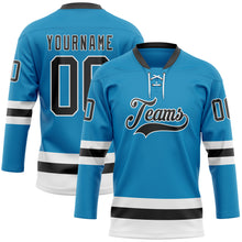 Load image into Gallery viewer, Custom Panther Blue Black-White Hockey Lace Neck Jersey