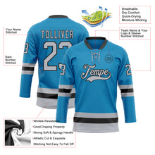 Load image into Gallery viewer, Custom Panther Blue Gray-Black Hockey Lace Neck Jersey
