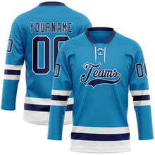 Load image into Gallery viewer, Custom Panther Blue Navy-White Hockey Lace Neck Jersey