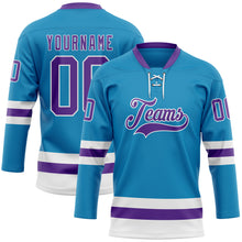 Load image into Gallery viewer, Custom Panther Blue Purple-White Hockey Lace Neck Jersey