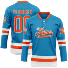 Load image into Gallery viewer, Custom Panther Blue Orange-White Hockey Lace Neck Jersey