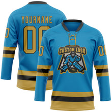 Load image into Gallery viewer, Custom Panther Blue Old Gold-Black Hockey Lace Neck Jersey