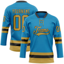 Load image into Gallery viewer, Custom Panther Blue Old Gold-Black Hockey Lace Neck Jersey