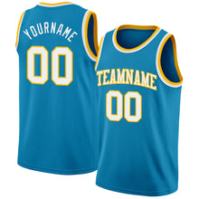 Load image into Gallery viewer, Custom Panther Blue White-Gold Authentic Basketball Jersey