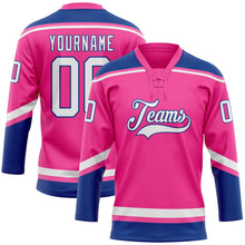 Load image into Gallery viewer, Custom Pink White-Royal Hockey Lace Neck Jersey